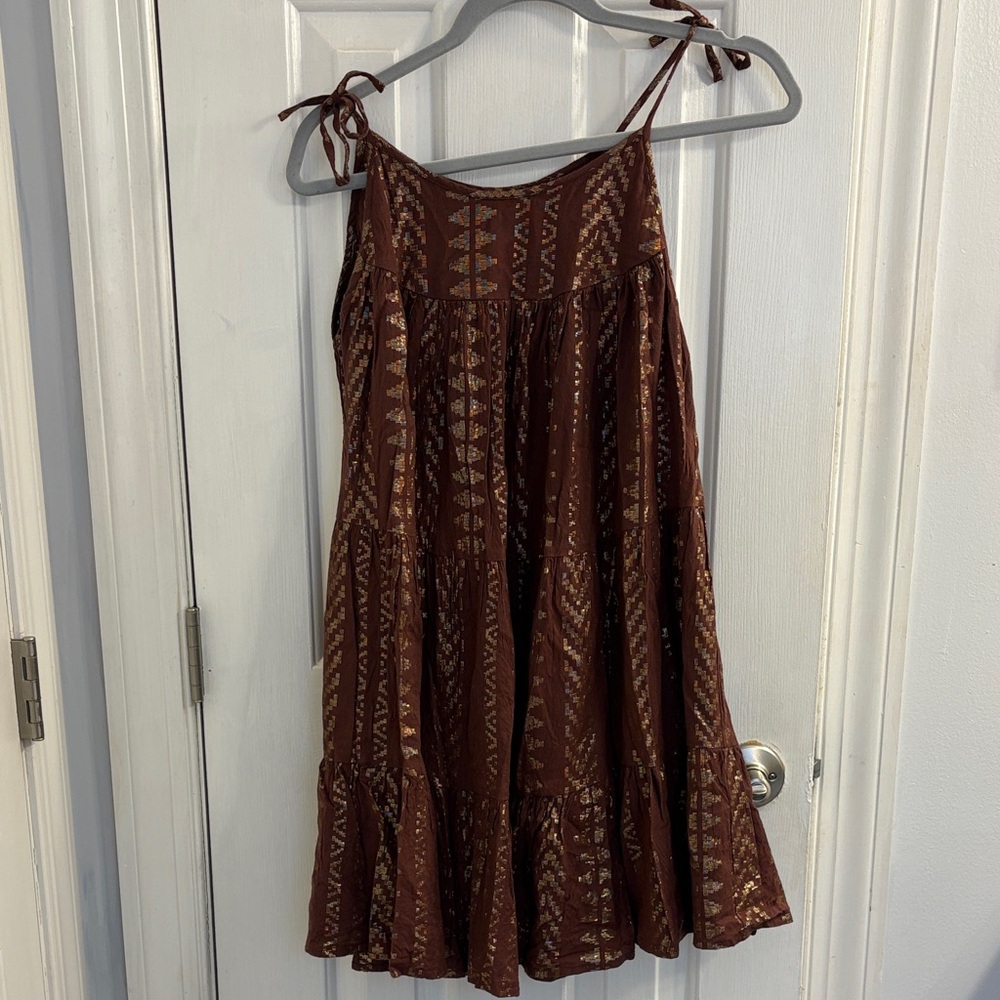 Elan Brown Dress with Gold Accents